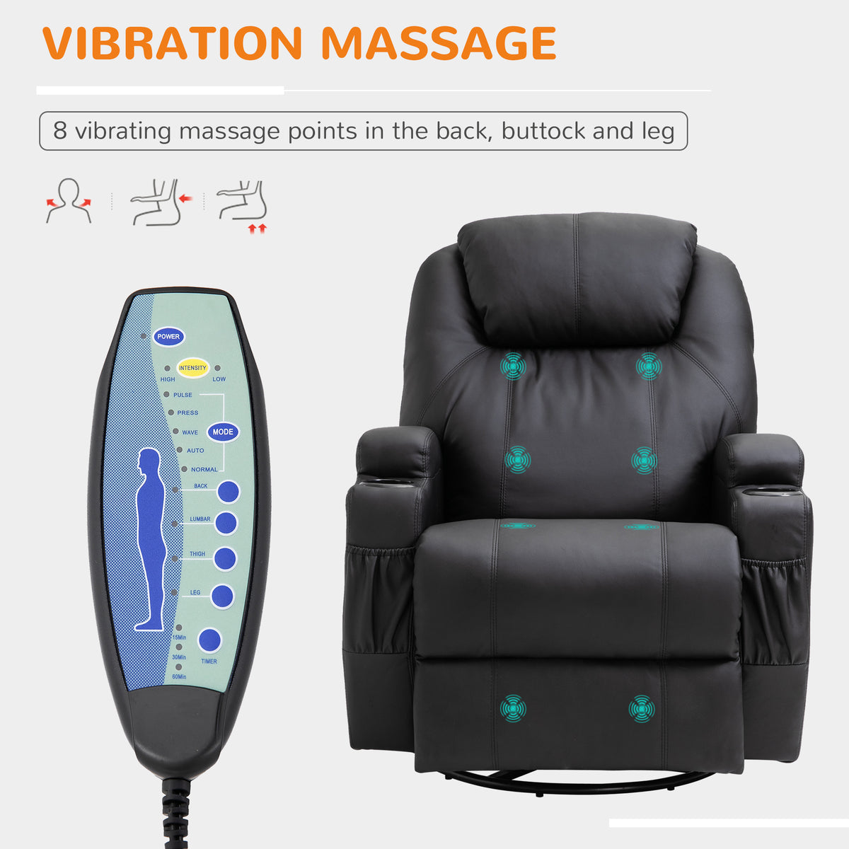 HOMCOM 8-Point Massage Recliner Chair Sofa Rocking Swivel W/ Remote Co HOMCOM 8-Point Massage Recliner Chair Sofa Rocking Swivel W/ Remote Co
