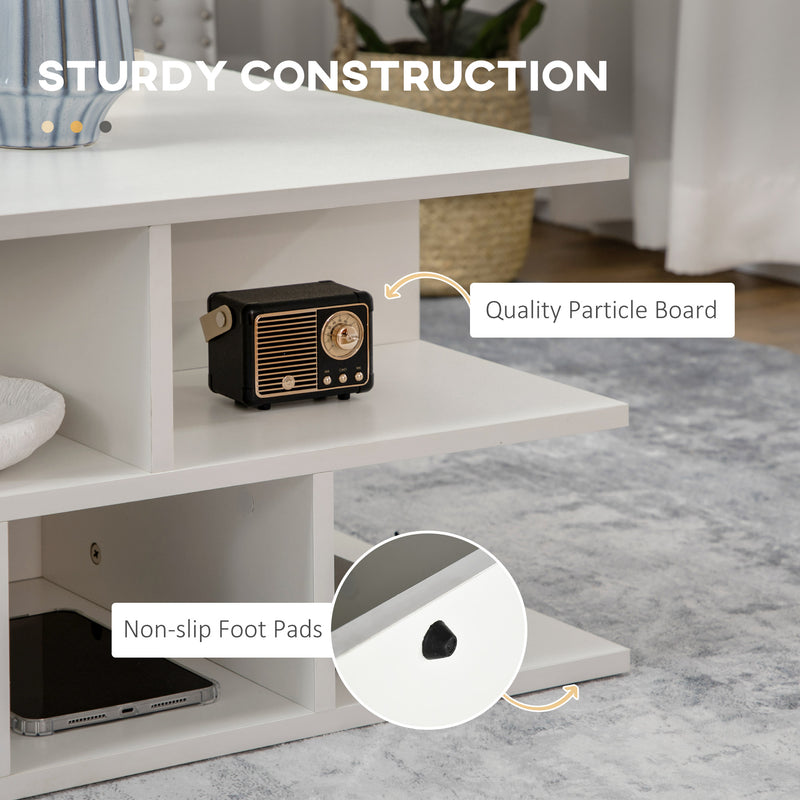 HOMCOM Square Modern 2-Tier Coffee Table with Multiple Storage Shelves White