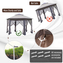 Outsunny 4x4m Hexagon Gazebo w/ Metal Frame Mesh Curtains Outdoor Garden, Beige