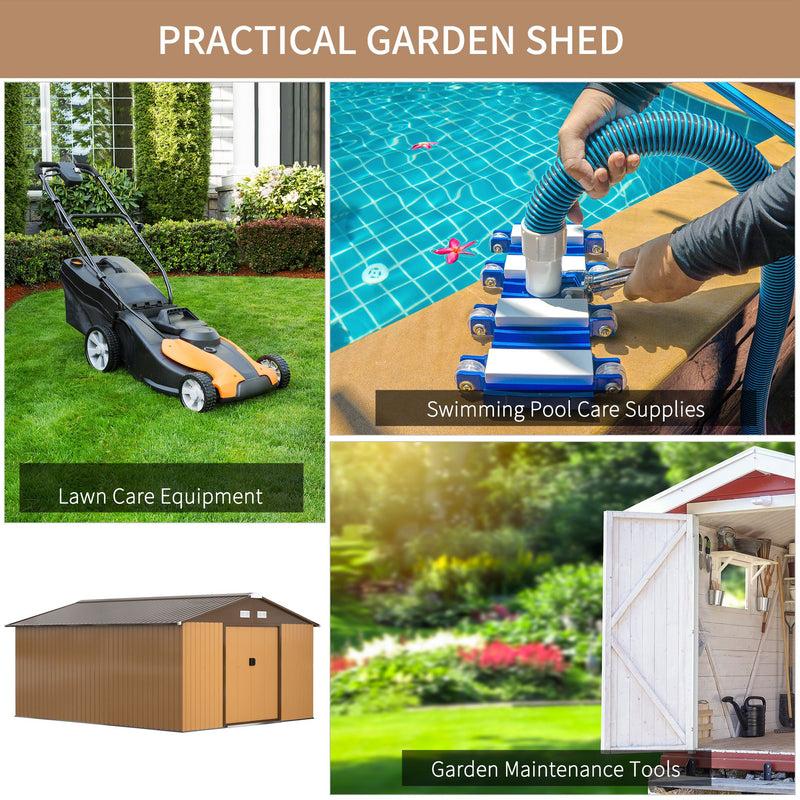 Outsunny 13 X 11ft Outdoor Garden Storage Shed w/2 Doors Galvanised Metal Yellow