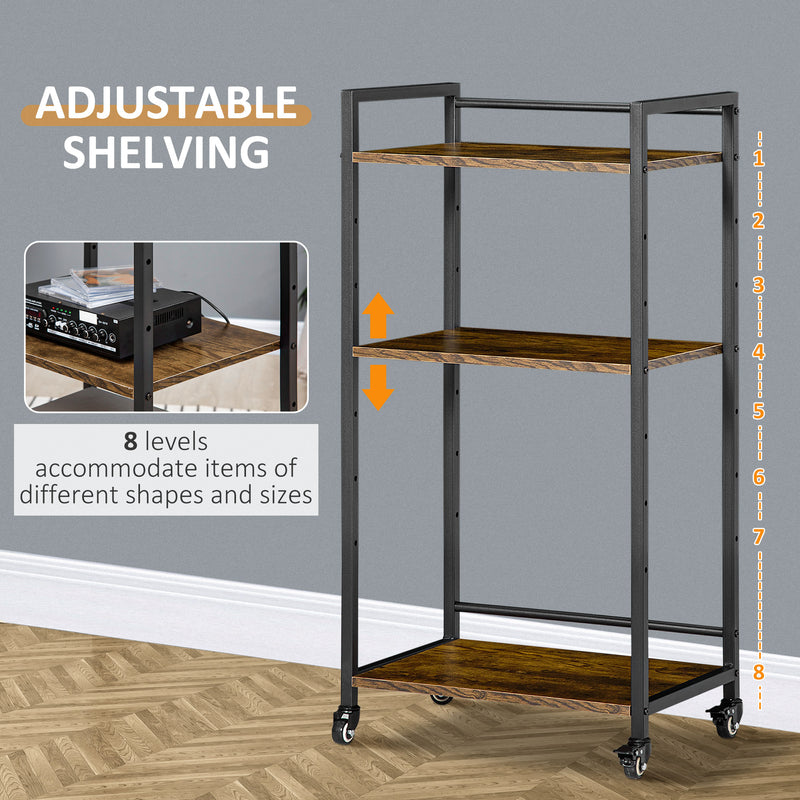 HOMCOM 3-Tier Printer Stand, Utility Cart, Rolling Trolley Adjustable Shelves