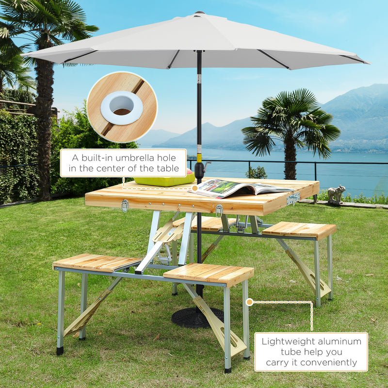 Outsunny Wooden Portable Folding Camping Picnic Table BBQ Chairs Stool