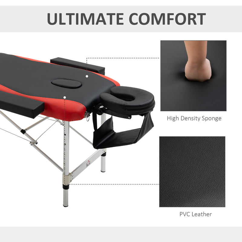 HOMCOM Portable PVC Massage Table Beauty Therapy Couch Bed Spa Aluminum Red