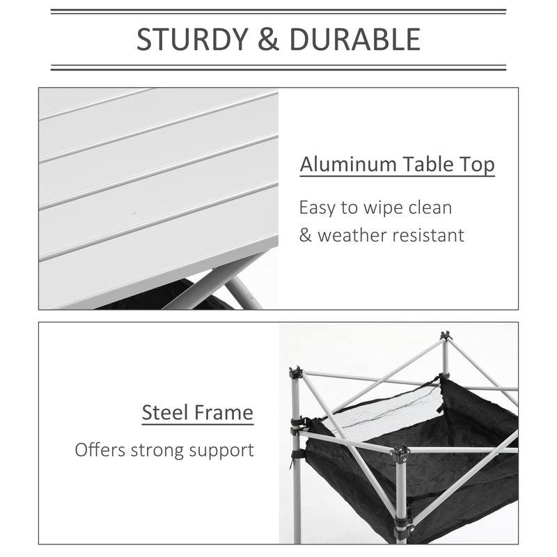 Outsunny Aluminum Camping Table Folding Table Picnic Table w/ Mesh  Bag, Silver