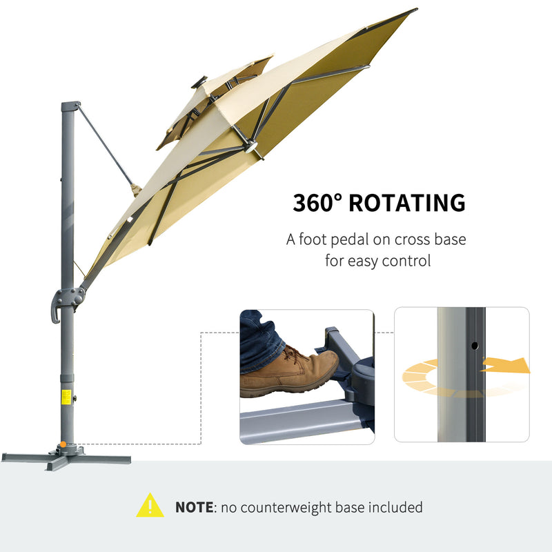 Outsunny 3m Cantilever Parasol Solar Lights Power Bank Base 360° Spin Beige