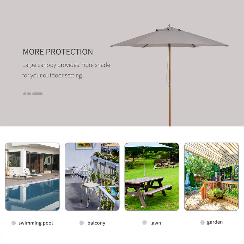 Outsunny 2.5m Wood Garden Parasol Sun Shade Patio Outdoor Wooden Umbrella Canopy
