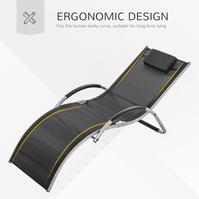 Outsunny Sun Lounge Recliner Lounge Chair Design Ergonomic w/ Pillow Black