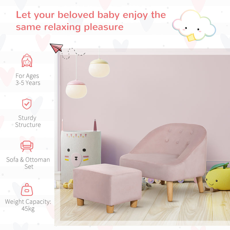 HOMCOM Toddler Chair 2pcs Kids Sofa Set Sofa & Ottoman for 3-5 years old Pink