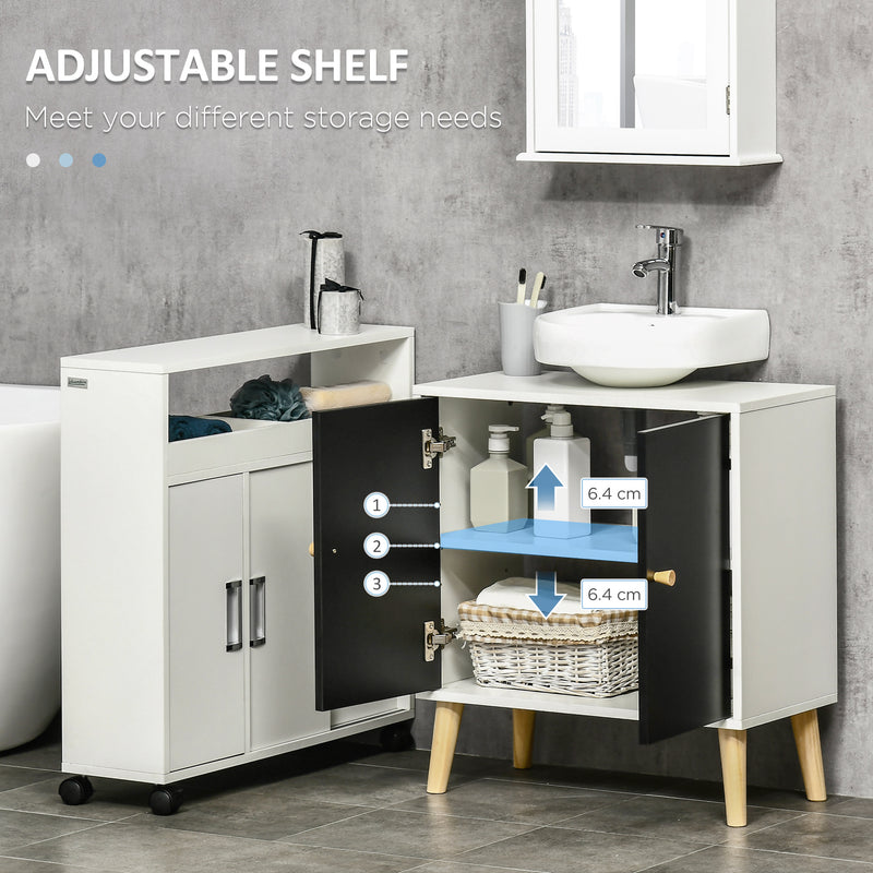 kleankin Under Sink Storage Cabinet W/ Solid Wood Legs and Adjustable Shelf