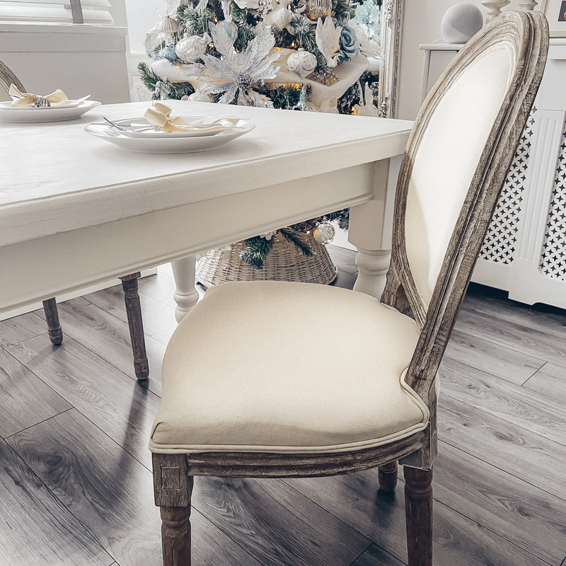 HOMCOM Set of 2 Elegant French-Style Dining Chairs w/ Wood Frame Foam Seat Ivory