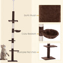 PawHut Floor to Ceiling Cat Tree for Indoor Cats 5-Tier Kitty Tower Brown