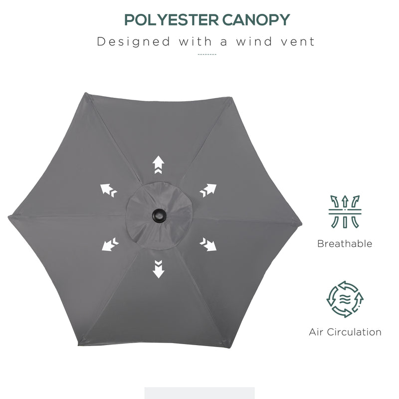 Outsunny 2m Parasol Patio Umbrella, Outdoor Sun Shade with 6 Ribs Dark Grey