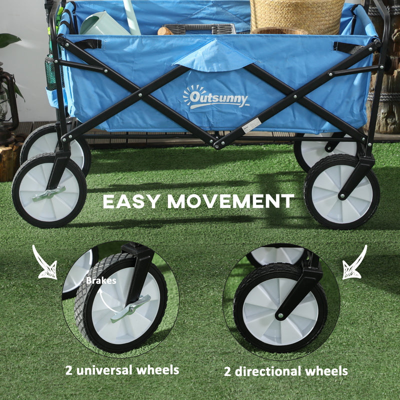 Outsunny Folding Outdoor Storage Trolley Cart Bag Telescopic Handle Brakes Blue