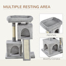 PawHut Cat Rest & Play Activity Tree w/ 2 House Perch Scratching Post Grey