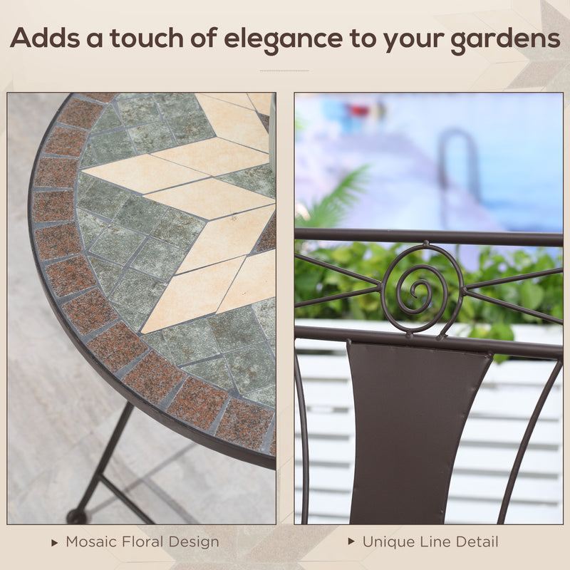 Outsunny 3-Piece Patio Bistro Set w/ Mosaic Round Table and 2 Armless Chairs