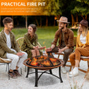 Outsunny Firepit Outdoor Patio Heater w/Spark Screen Cover, Log Grate, Poker