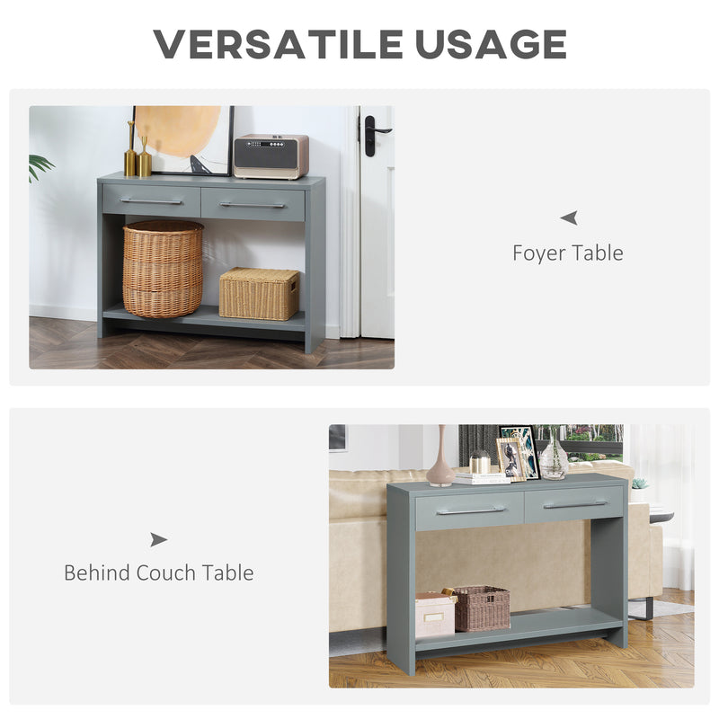 HOMCOM Console Tables, Hallway Table w/ Drawers and Shelf for Living Room,Grey