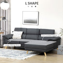 3 Seater L Shaped Sofa Settee Corner Sofas w/ Adjustable Headrest Dark Grey