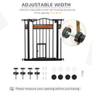 PawHut Dog Gate Pet Safety Gate W/ Cat Door Auto Close Pine Decor 74-80 cm Wide