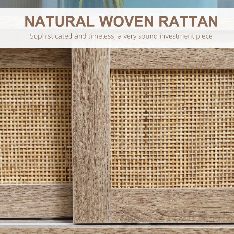 HOMCOM Coffee Table with Storage, Tea Table with Sliding Doors & Natural Rattan
