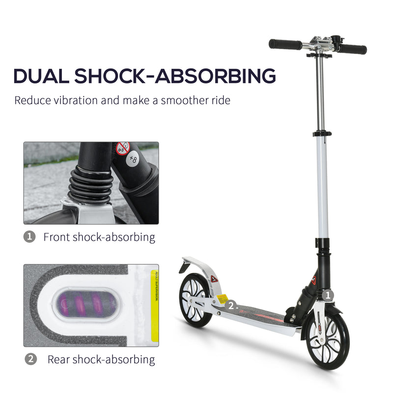 HOMCOM Folding Kick Scooter Hight-Adjustable w/ Rear Brake & Double Shock White