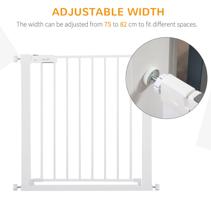 Pawhut Pet Safety Gate Door Barrier Dog Metal Indoor Fence White 75-82cm