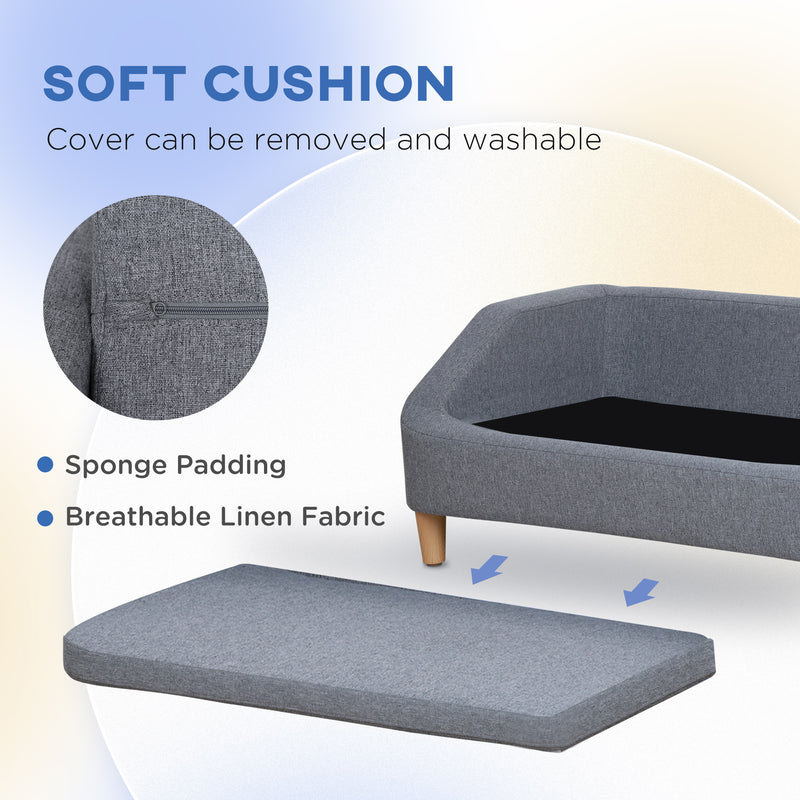 PawHut Dog Sofa Bed Cat Sofa w/ Soft Cushion for Small Medium Large Dogs Grey