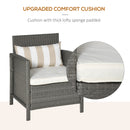 Outsunny 3 PC Outdoor Rattan Sofa Set w/ Chairs Coffee Table Cushion Light Grey
