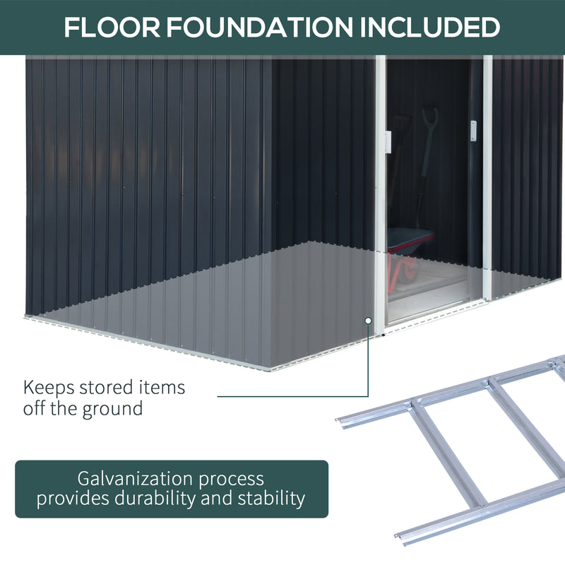 Outsunny 9 X 6FT Outdoor Storage Garden Shed Sliding Door Galvanised Dark Grey