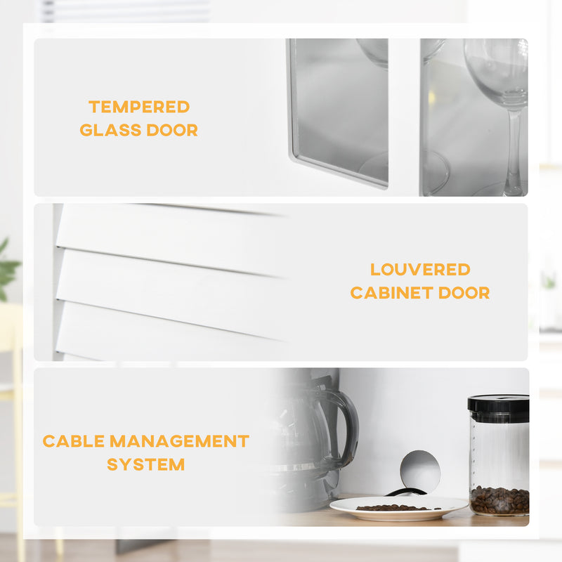 HOMCOM Coastal Kitchen Cupboard Storage Cabinet Unit for Dining Room, White