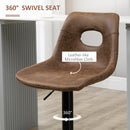 HOMCOM Retro Bar Stools Set of 2 Adjustable Height Swivel Leather-Like Brown