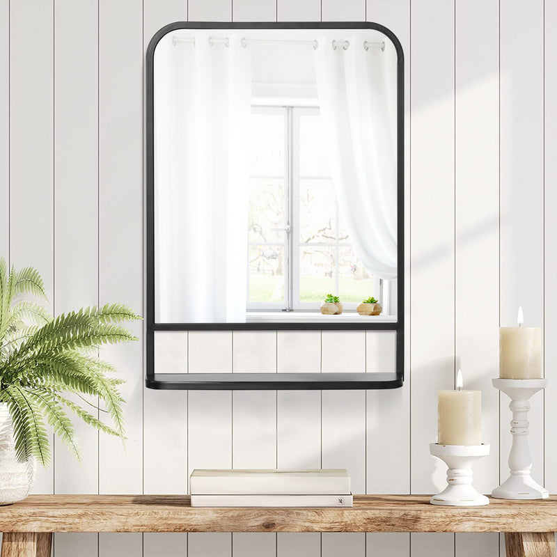 HOMCOM Rectangle Wall Mirror with Shelf 70 x 50 cm, for Living Room, Bedroom
