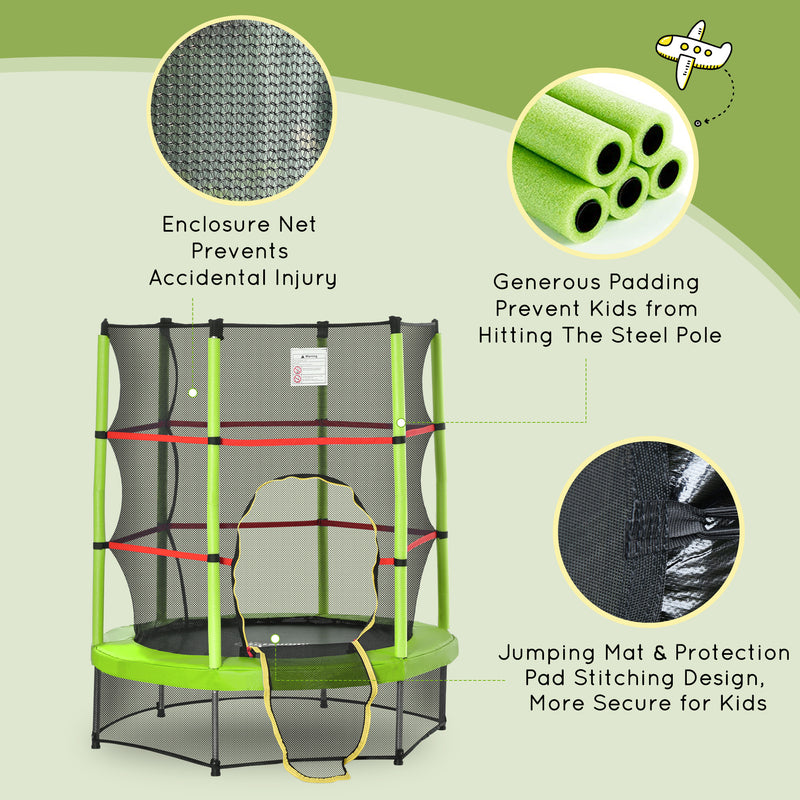HOMCOM Kids Trampoline Mini Bouncer w/ Enclosure Net for 3-6 Years Green