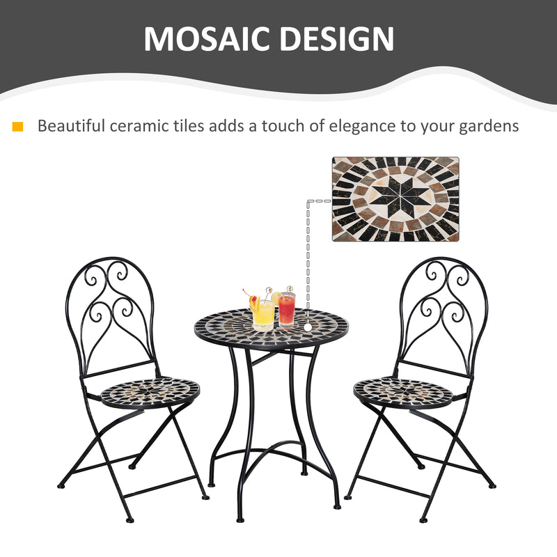 Outsunny 3 PCs Garden Bistro Set W/ Balcony Table and Chairs Metal Frame