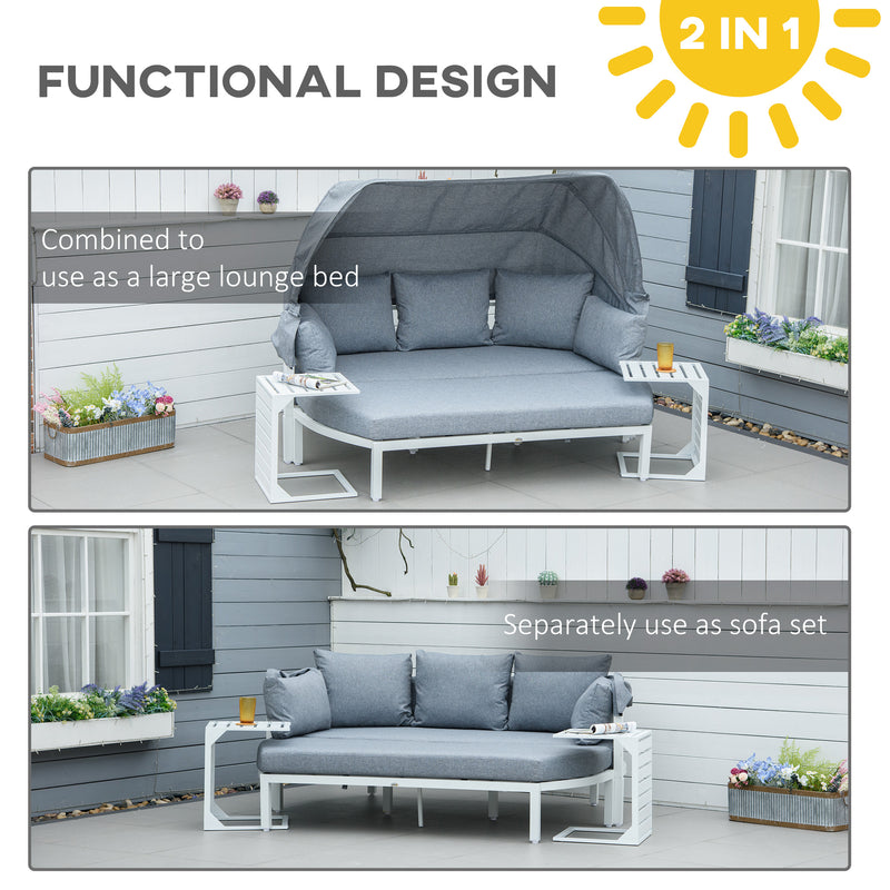 Outsunny 4 PCS Outdoor Garden Sofa Set, Lounge Bed with Canopy, Padded Cushions