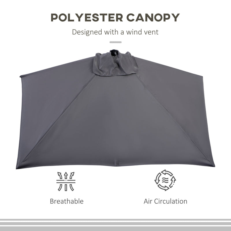 Outsunny 2.3m Garden Balcony Half Round Umbrella Metal Parasol Umbrella Grey