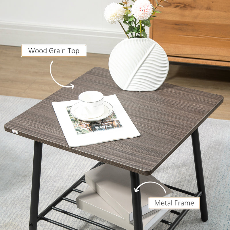 HOMCOM Sofa Side Table, End Table with 2-Tier Storage Shelf and Metal Frame