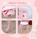 HOMCOM Kids Dressing Table with Mirror and Stool Kids Vanity Table - Pink