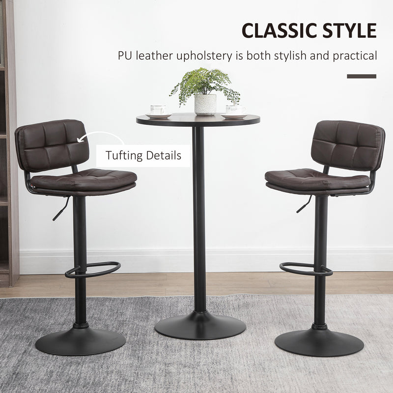HOMCOM Swivel Bar Stools Set Of 2 PU Leather for Home Kitchen Counter Brown