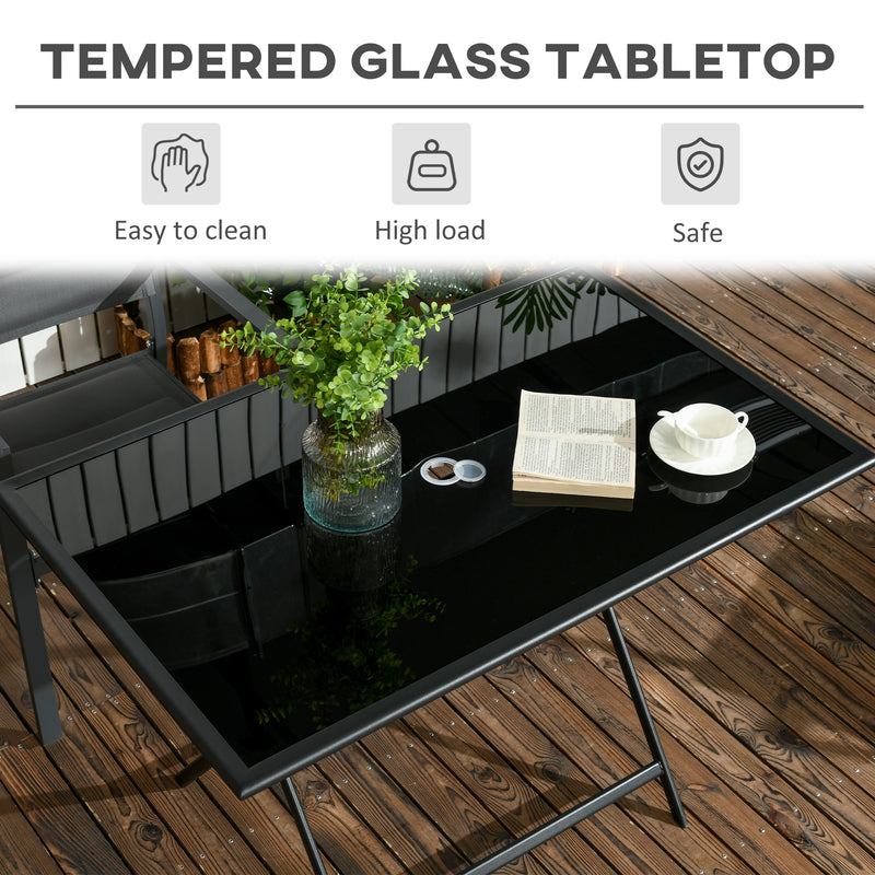 Outsunny Folding Rectangular Garden Dining Table For 6 With Parasol Hole