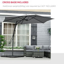 Outsunny 3m Cantilever Parasol With Easy Lever Crank Handle 6 Metal Ribs Grey