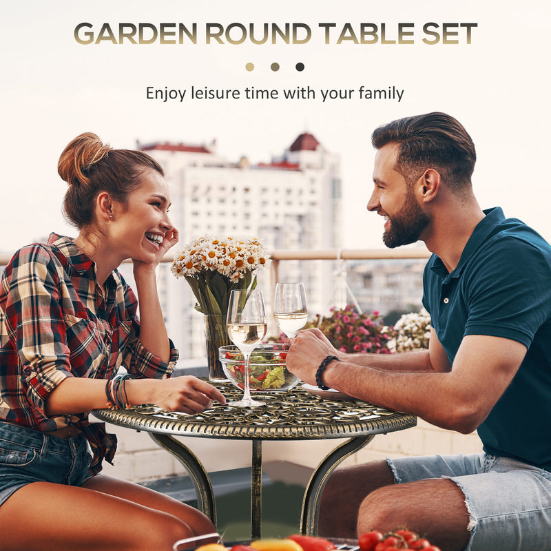 Outsunny 3 Piece Cast Aluminium Bistro Set w/ Parasol Hole for Balcony, Patio