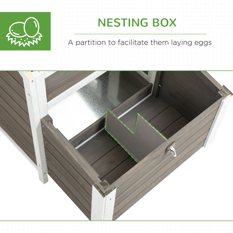 PawHut Wooden Chicken Coop Hen House w/ Removable Tray, Nesting Box, Run, Ramp
