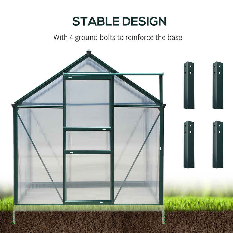 Outsunny 6x8ft Walk-In Polycarbonate Greenhouse Plant Grow Galvanized Aluminium