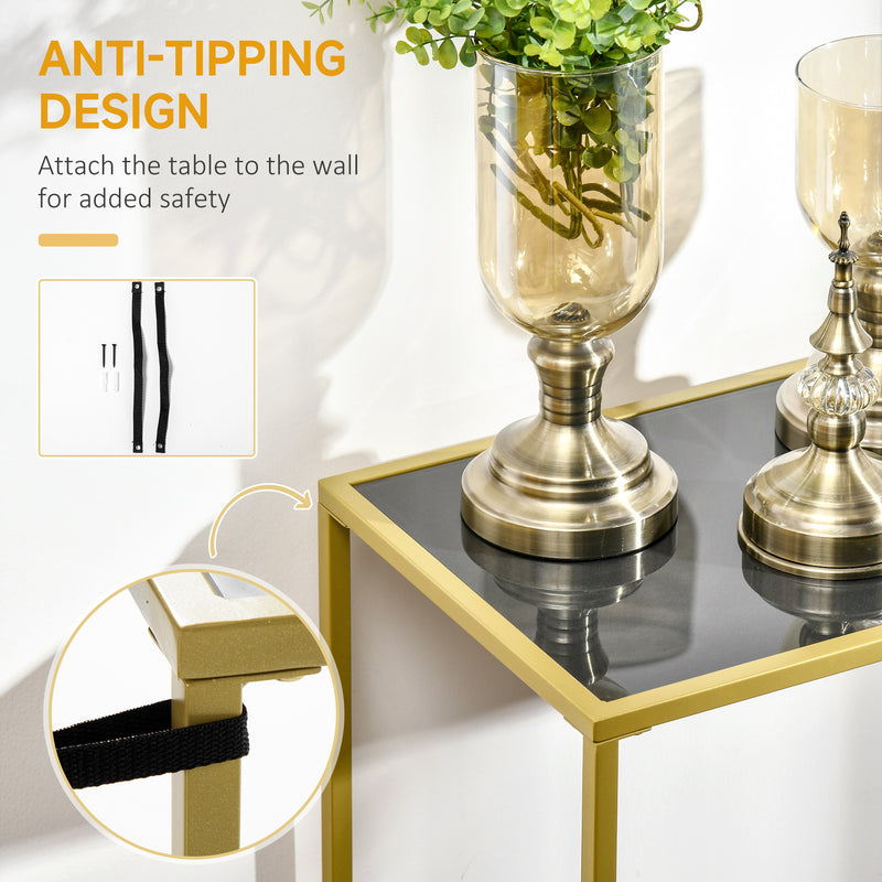 HOMCOM Modern Console Table Tempered Glass Top Sofa Table Steel Frame Black