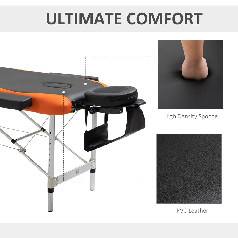 HOMCOM Portable PVC Massage Table Beauty Therapy Couch Bed Spa Aluminum Orange
