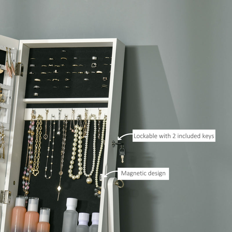 HOMCOM Mirrored Jewellery Cabinet Lockable Jewellery Organiser for Bedroom White