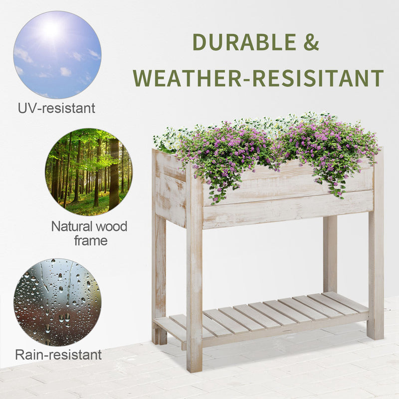 Elevated Wooden Planter Garden Grow Box with 2 tiers, 4 Pockets, 81x40x79cm