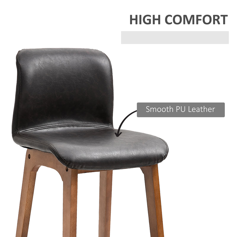HOMCOM Modern Wood Bar Chairs Kitchen Cafe Stools Dining Barstool Brown