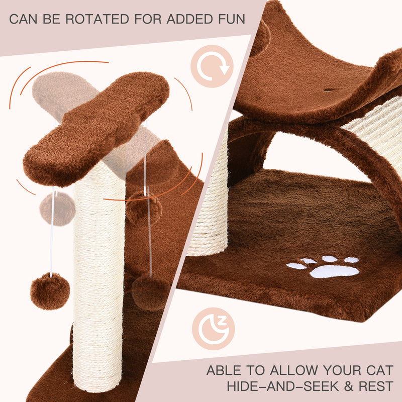 PawHut Cat Tree Plush Scratcher Kitty Activity Play Center Tunnel Dangling Ball